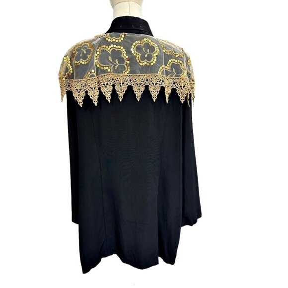 Vintage 80s Womens Black Double Breasted Blazer Size XL Gold Lace Embellishment - Picture 6 of 12